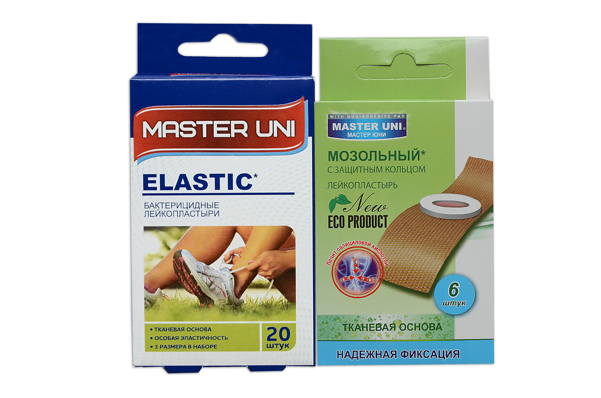 Master Uni Mix Elastic набор лейкопластырей, 20+6шт17009М Master Uni Mix Elastic набор лейкопластырей, 20+6шт17009МMix Elastic - состоит из двух видов лейкопластырей - бактерицидного и от сухих мозолей. Набор бактерицидных лейкопластырей на тканевой основе телесного цвета надежно защищающих рану от попадания загрязнений. Эффективен при ссадинах, порезах и мелких повреждениях кожи. Дышащая тканевая основа обладает особой эластичностью, прилегает к коже, повторяет изгибы тела, абсорбирующая подушечка моментально всасывает раневые выделения, имеет дополнительную защиту от грязи и микробов со всех сторон, покрыта бактерицидной атравматической сеткой, которая не прилипает к ране. Антисептик: риванол, эффективно дезинфицирует и способствует быстрому заживлению раны без образования рубцов. Мозольный пластырь - эффективное средство для удаления ороговевшей кожи любой части стопы. Пластырь на тканевой основе надежно фиксируется на ноге и принимает нужную форму при ходьбе. Мягкое защитное кольцо пластыря предохраняет здоровую кожу от контакта с лечебным веществом - салициловой кислотой, которая...