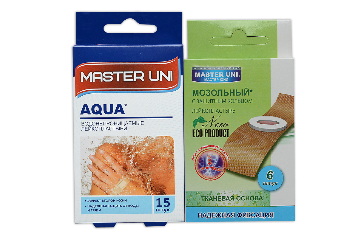 Master Uni Mix Аqua набор лейкопластырей, 15+6шт17012М Master Uni Mix Аqua набор лейкопластырей, 15+6шт17012МMIX АQUA - состоит из двух видов лейкопластырей - бактерицидного и от сухих мозолей. Набор бактерицидных лейкопластырей на тонкой полимерной прозрачной основе, эффект второй кожи надежно защищают рану от попадания влаги во время водных процедур. Надежно фиксируется на коже, повторяя изгибы тела, абсорбирующая подушечка имеет дополнительную защиту от грязи и микробов со всех сторон, покрыта бактерицидной атравматической сеткой, которая не прилипает к ране. Мозольный пластырь - эффективное средство для удаления ороговевшей кожи любой части стопы. Пластырь на тканевой основе надежно фиксируется на ноге и принимает нужную форму при ходьбе. Мягкое защитное кольцо пластыря предохраняет здоровую кожу от контакта с лечебным веществом - салициловой кислотой, которая безболезненно удаляет ороговевшую кожу с Ваших ступней и пальцев ног. Противопоказания: индивидуальная непереносимость, повреждения кожи, кожные заболевания. Master Uni MIX TRAVEL KIT - Мягкая и нежная кожа Ваших ног! В наборе:...