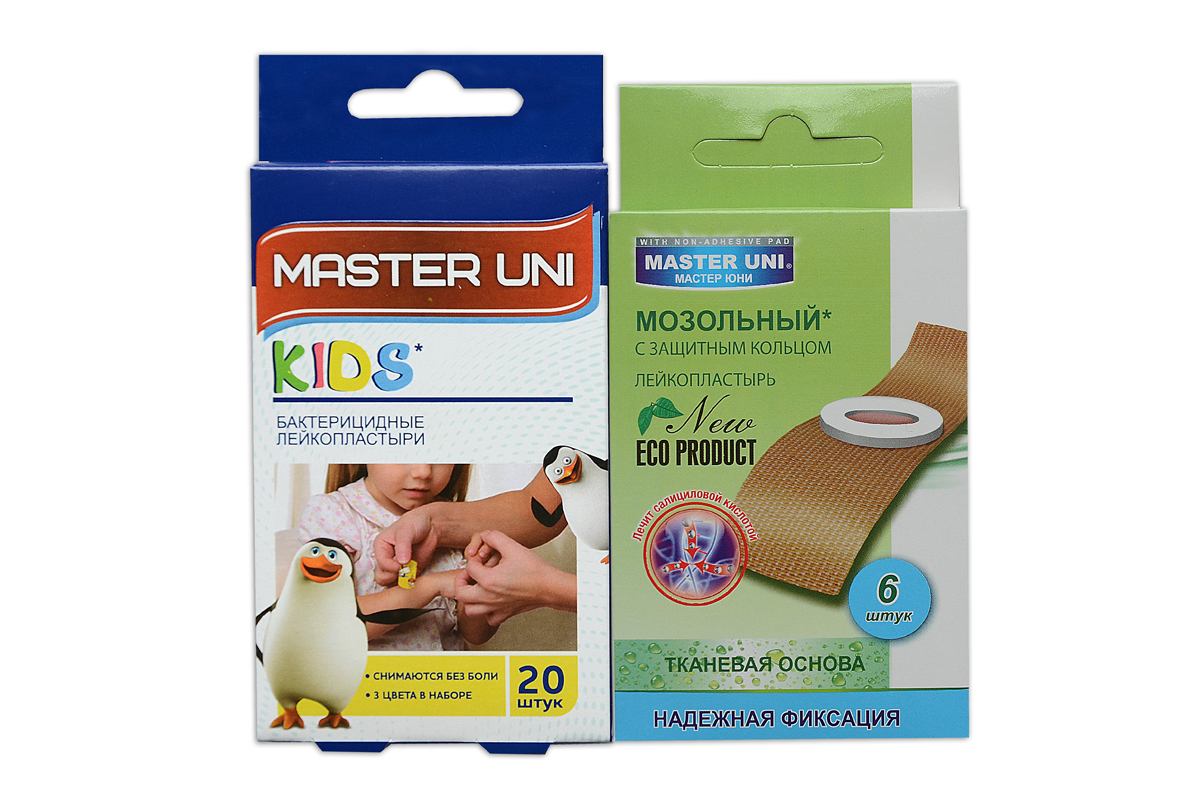 Master Uni MIX KIDS набор лейкопластырей, 20+6шт17024М Master Uni MIX KIDS набор лейкопластырей, 20+6шт17024МMIX KIDS - состоит из двух видов лейкопластырей - бактерицидного и от сухих мозолей. Набор бактерицидных лейкопластырей на полимерной основе с рисунками надежно защищают ранку от попадания загрязнений. Эффективен при ссадинах, порезах и мелких повреждениях кожи. Прозрачная влагостойкая основа с веселыми рисунками для увлекательного лечения раны надежно фиксируется на коже, повторяя изгибы тела, абсорбирующая подушечка моментально всасывает раневые выделения, имеет дополнительную защиту от грязи и микробов со всех сторон, покрыта бактерицидной атравматической сеткой, которая не прилипает к ране. Сторона пластыря, контактирующая с кожей, не содержит красителей, кожа остается чистой. Антисептик: бензалкония хлорид, эффективно дезинфицирует и способствует быстрому заживлению раны без образования рубцов. Мозольный пластырь - эффективное средство для удаления ороговевшей кожи любой части стопы. Пластырь на тканевой основе надежно фиксируется на ноге и принимает нужную форму при ходьбе....