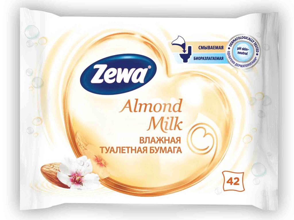 Влажная туалетная бумага Zewa Миндальное молочко, 42 шт6785 Влажная туалетная бумага Zewa Миндальное молочко, 42 шт6785Влажная туалетная бумага Zewa подарит вам ощущение чистоты и свежести. Она обеспечивает мягкое очищение, растворяется в воде и разлагается в природных условиях. Белая влажная туалетная бумага с ароматом миндального молочка 42 мягких влажных листка в упаковке Производство: Великобритания Смываемая, биоразлагаемая, одобрена дерматологами, PH-нейтральная для кожи