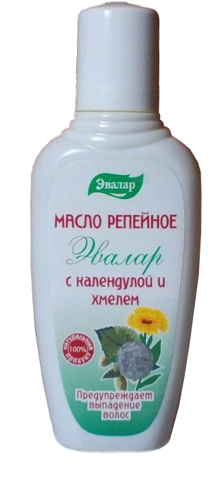 Эвалар Масло репейное с календулой и хмелем 100 мл (от выпадения волос)4602242003649 Эвалар Масло репейное с календулой и хмелем 100 мл (от выпадения волос)4602242003649Масло для борьбы с выпадением волос. Репейное масло, обогащенное экстрактами хмеля и календулы , благодаря эстрогенной активности хмеля, особенно эффективно при облысении, а также для питания и восстановления функций волосяных луковиц. Цветки календулы в дерматологии применяются как антитоксическое и противовоспалительное средство. Экстракт календулы предотвращает развитие дерматозов, ведущих к выпадению волос.