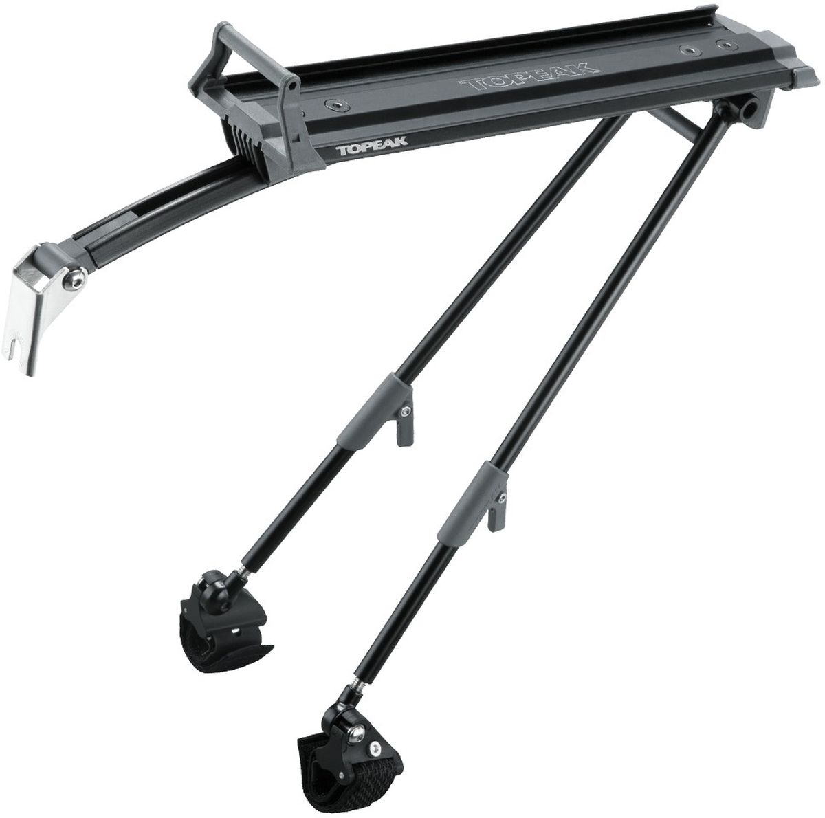 Багажник задний TOPEAK Roadie Rack, с креплением на верхние перья рамы, цвет: серебристыйTA2403 Багажник задний TOPEAK Roadie Rack, с креплением на верхние перья рамы, цвет: серебристыйTA2403Компактный багажник для дорожного велосипеда с системой быстрого крепления для легкой установки и снятия. Регулировка угла наклона для идеальной посадки на велосипеде. Уникальная встроенная пластина RX QuickTrack позволяет фиксировать сумки Topeak с пластиной RX QuickTrack и снимать с помощью нажатия кнопки. Подходит для дорожных покрышек до 700 x 25c.