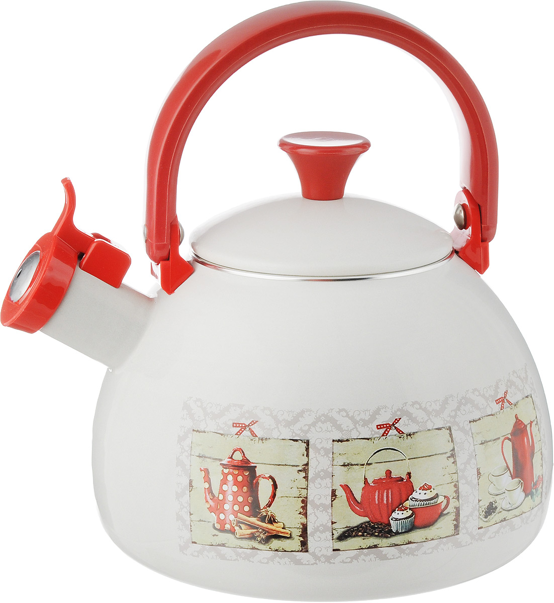 Чайник Мetrot Кофейная кантата, со свистком, 2,75 л166001 Чайник Мetrot Кофейная кантата, со свистком, 2,75 л166001Чайник Мetrot Кофейная кантата выполнен из стали с эмалированным покрытием. Внешние стенки оформлены ярким рисунком. Эмалированная посуда инертна и устойчива к пищевым кислотам, не вступает во взаимодействие с продуктами и не искажает их вкусовые качества. Эмалевое покрытие, являясь стекольной массой, не вызывает аллергию и надежно защищает пищу от контакта с металлом. Кроме того, такое покрытие долговечно, оно устойчиво к механическому воздействию, не царапается и не сходит, а стальная основа практически не подвержена механической деформации, благодаря чему срок эксплуатации увеличивается. Носик чайника оснащен насадкой-свистком, что позволит вам контролировать процесс подогрева или кипячения воды. Подвижная ручка изготовлена из качественного металла. Эстетичный и функциональный чайник будет оригинально смотреться в любом интерьере. Подходит для всех типов плит, включая галогеновые комфорки и индукционные плиты. Можно мыть в посудомоечной ...