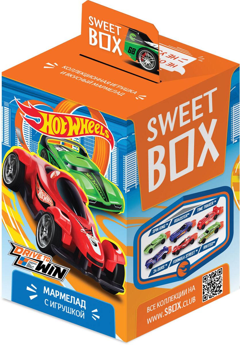 Sweet Box Hot Wheels жевательный мармелад с игрушкой, 10 гУТ20186 Sweet Box Hot Wheels жевательный мармелад с игрушкой, 10 гУТ20186Новая коллекция больших 3D-игрушек в форме крутых гоночных машин в лицензии Hot Wheels. Популярный бренд, выпускающий первоклассные модели машинок. В каждой коробочке вкусный мармелад с фруктовыми вкусами! 6 машинок в коллекции.