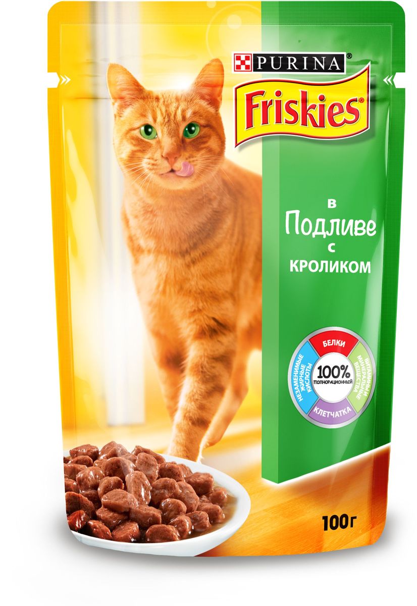 Консервы для кошек Friskies Adult, с кроликом в подливе, 100 г54772 Консервы для кошек Friskies Adult, с кроликом в подливе, 100 г54772Корм Friskies® является полнорационным и сбалансированным питанием с белком, минеральными веществами, таурином и Омега 6 жирными кислотами - все, что необходимо вашей кошке каждый день. Витамины (МЕ/кг): Витамин А: 660; Витамин D3: 100. Минеральные вещества (мг/кг): Железо: 23; Йод: 0,29; Медь: 2,6; Марганец: 4,5; Цинк: 37; Таурин: 420. Влага: 82,5%, Белок: 7%, Жир: 3%, Сырая зола: 1,9%, Сырая клетчатка: 0,2%. Линолевая кислота (Омега 6 жирные кислоты): 0,5%. Линоленовая кислота (Омега 3 жирные кислоты): 0,02%.