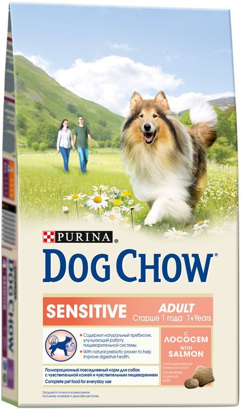 Корм сухой Dog Chow Adult для взрослых собак старше 1 года с чувствительным пищеварением, с лососем, 800 г60051 Корм сухой Dog Chow Adult для взрослых собак старше 1 года с чувствительным пищеварением, с лососем, 800 г60051Так же, как и некоторые люди, Ваша собака может оказаться особенно чувствительной к компонентам пищи. Рецептура корма PURINA® DOG CHOW® Sensitive * была составлена специально для собак, чей желудок несколько более чувствителен, чем у остальных. Этот корм содержит омега-3 жирные кислоты для заботы о чувствительной коже и шерсти, а также натуральный пребиотик для улучшения пищеварения. МЕ/кг: витамин А: 20 300, витамин D3: 1 180, витамин Е: 97. Мг/кг: железо: 84,3, йод:2,1; медь: 9,4; марганец: 6,4; цинк: 151,5; селен: 0,21. Белок: 23%, жир: 10%, сырая зола: 8%, сырая клетчатка: 3%, Омега-3 жирные кислоты (ЭПК+ДГК): 0,2%, Омега-6 жирные кислоты (Линолевая кислота): 1,4%.