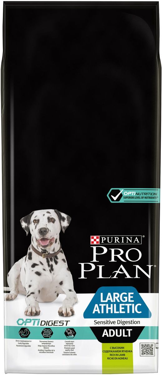 Корм сухой Pro Plan Adult Large Athletic для взрослых собак крупных пород с атлетическим телосложением, с комплексом Optihealth, с ягненком, 14 кг65275 Корм сухой Pro Plan Adult Large Athletic для взрослых собак крупных пород с атлетическим телосложением, с комплексом Optihealth, с ягненком, 14 кг65275Оптимальное питание является основой здоровья и благополучия. Разработанный нашими ветеринарами и диетологами корм Purina® PRO PLAN® с комплексом OPTIHEALTH® предоставляет самое современное питание, которое оказывает долгосрочное влияние на здоровье собак. Комплекс OPTIHEALTH® представляет сочетание специально отобранных питательных веществ для собак разных размеров и телосложения, который поддерживает их особые потребности и помогает оставаться в отличном состоянии. МЕ/кг:витамин A: 20 000; витамин D3: 650; витамин E: 550. Мг/кг: витамин C: 140; железо: 68; йод: 1,7; медь: 10,7; марганец: 32; цинк: 129; селен: 0,11. Белок: 27%, жир: 17%, сырая зола: 7,5%, сырая клетчатка: 2,5%.