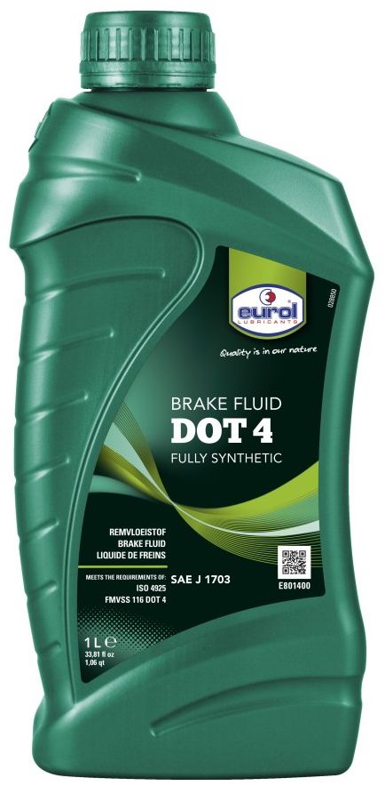 Жидкость тормозная EUROL Brakefluid DOT 4, 1 лE801400-1l Жидкость тормозная EUROL Brakefluid DOT 4, 1 лE801400-1lEUROL BRAKEFLUID DOT 4 Тормозная жидкость для барабанных и дисковых тормозных систем. Высококачественный продукт, специально разработанный для гидравлических тормозных систем легкового и грузового транспорта, мопедов, скутеров, подъемников и мотоциклов, барабанных и дисковых тормозов (с или без ABS/ASR). Не повреждает уплотнения, металлы или сплавы, обеспечивает максимальную защиту против ржавчины. Благодаря смазывающей способности тормозной жидкости, износ деталей тормозной системы сведен к минимуму. Стабильна на всем сроке эксплуатации и не вызывает отложений. Благодаря высокому индексу вязкости при низких температурах, продукт гарантирует отличные рабочие характеристики. Имеет высокую мокрую точку кипения, которая исключает образование пара при интенсивном торможении, что является гарантией безопасной эксплуатации транспортного средства. ВНИМАНИЕ! Нельзя смешивать в системах с минеральной жидкостью (LHM, как правило зеленого цвета) или с силиконовой жидкостью...