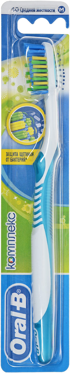 Oral-B Зубная щетка Комплекс. Антибактериальная 40, средняя жесткость, цвет: бирюзовый81411736_бирюзовый Oral-B Зубная щетка Комплекс. Антибактериальная 40, средняя жесткость, цвет: бирюзовый81411736_бирюзовыйЗубная щетка Oral-B. Комплекс с щетиной средней жесткости - антибактериальная защита в течение всего дня. Особенности щетки: Удаляет до 90% налета в труднодоступных местах. Способствует здоровью и укреплению десен. Очищает вдоль линии десен. Полирует поверхность эмали, удаляет пятна. Удаляет с языка бактерии - причину появления неприятного запаха. Массирует десны. Бережно очищает эмаль и десны.