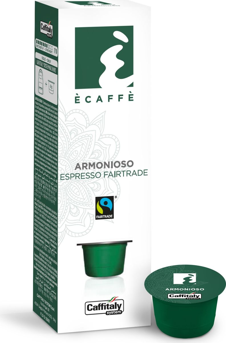 Caffitaly system Armoniozo кофе в капсулах, 10 шт8032680750144 Caffitaly system Armoniozo кофе в капсулах, 10 шт8032680750144Caffitaly капсулы ECAFFE Armonioso – это смесь из Арабики и Робусты для приготовления сбалансированного эспрессо. Кофе отличается богатым ароматом с воздушной плотной пенкой и легкой кислинкой во вкусе. Состав: 70% Арабика, 30% Робуста Интенсивность: 7/10 Количество: 10 капсул по 8 г. Регион: Бразилия, Сальвадор, Уганда Стандарт капсул: Caffitaly System / Paulig Cupsolo / Tchibo Cafissimo