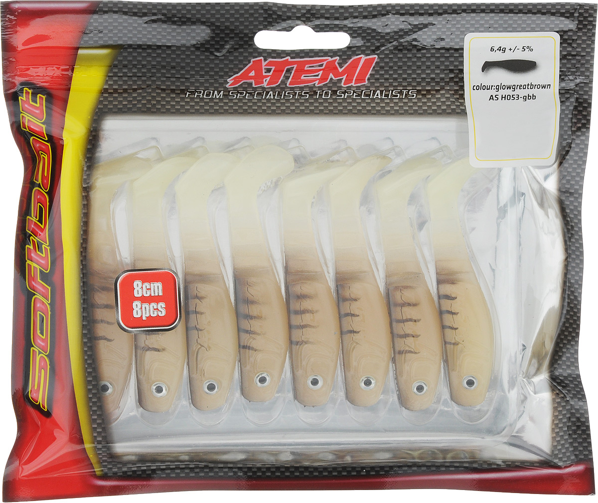 Риппер Atemi, цвет: Glowgreatbrown, длина 8 см, 8 штASH053-GBB Риппер Atemi, цвет: Glowgreatbrown, длина 8 см, 8 штASH053-GBBРиппер Atemi 8,0см цвет: GLOWGREATBROWN Atemi Приманка риппер Atemi 8,0см цвет: GLOWGREATBROWN Atemiактивная модель, имеет классическую форму, предназначена для ловли судака, щуки, окуня и других хищных рыб. Модель выполнена из силикона. Приманка визуально стимулирует хищный инстинкт поедателей рыб и толкает их совершать атаки. Такая приманка позволит повысить ваш улов . Активная приманка классической формы для ловли судака, щуки, окуня и других хищных рыб. Материал: силикон. Размер: 8,0 см. Количество штук в упаковке: 8.