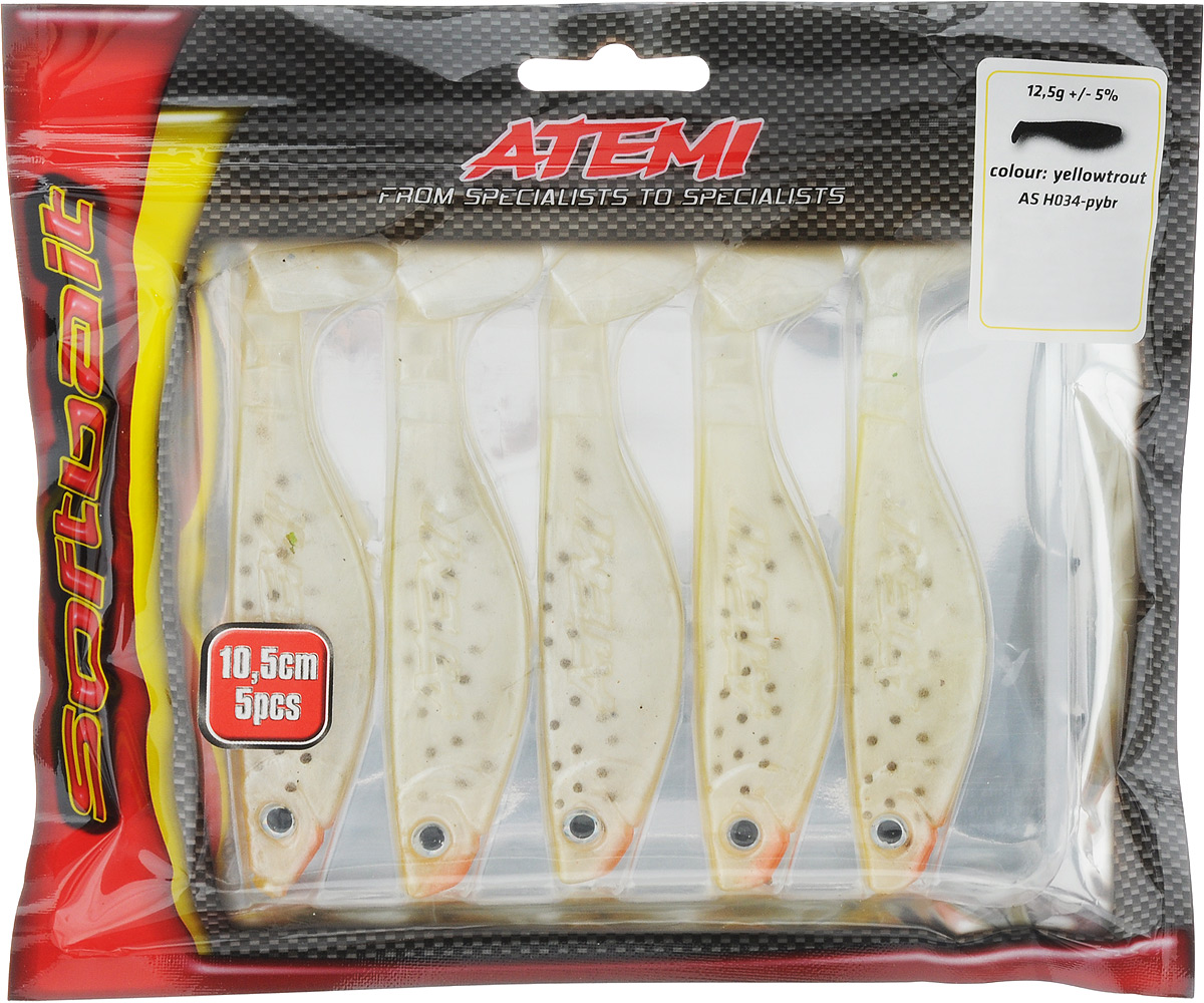 Риппер Atemi, цвет: Yellowtrout, длина 10,5 см, 5 штASH034-PYBR Риппер Atemi, цвет: Yellowtrout, длина 10,5 см, 5 штASH034-PYBRРиппер Atemi 10,5см цвет: YELLOWTROUT Atemi Приманка риппер Atemi 10,5см цвет: YELLOWTROUT Atemiактивная модель, имеет классическую форму, предназначена для ловли судака, щуки, окуня и других хищных рыб. Модель выполнена из силикона. Приманка визуально стимулирует хищный инстинкт поедателей рыб и толкает их совершать атаки. Такая приманка позволит повысить ваш улов. Активная приманка классической формы для ловли судака, щуки, окуня и других хищных рыб. Материал: силикон. Размер: 10,5 см. Количество штук в упаковке: 5.