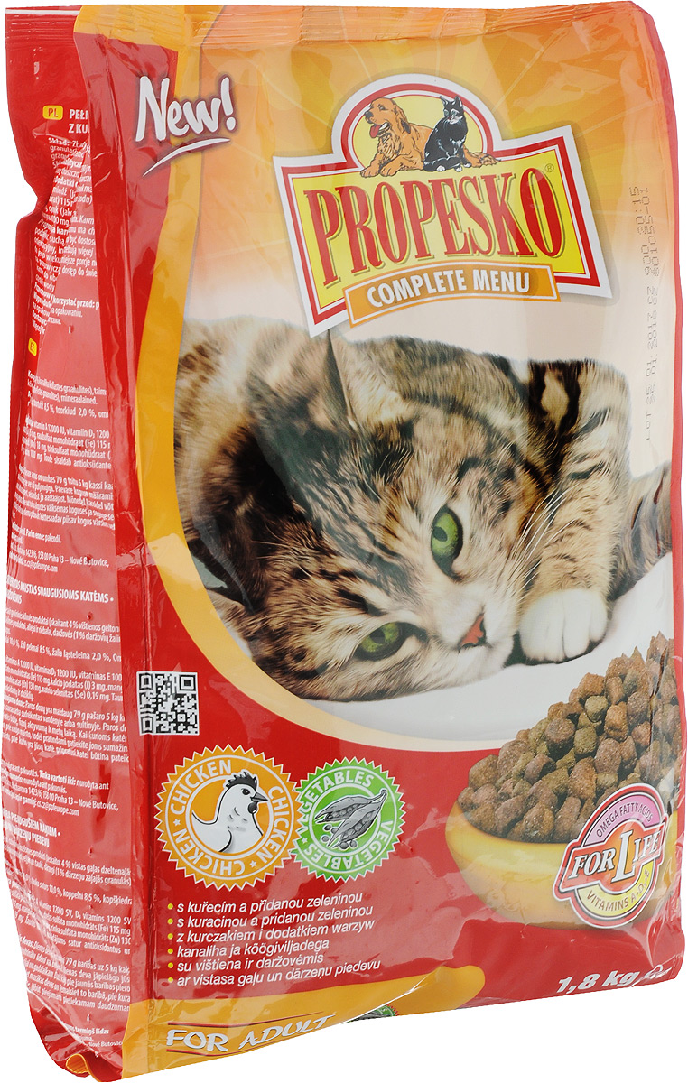 Корм сухой для кошек Propesko, с курицей и овощами, 1,8 кг14515 Корм сухой для кошек Propesko, с курицей и овощами, 1,8 кг14515Сухой корм для кошек Propesko с мясом курицы и овощами - полнорационное питание для кошек всех пород. Содержание белка обеспечивает достаточный запас энергии в течение дня, витамин А – хорошее зрение и витамин D3 помогает держать кости и зубы крепкими. Корм Propesko содержит три типа сухих гранул, которые сделаны из куриного мяса, обогащены овощами, а также другими полезными добавками для того, чтобы обеспечить кошке хорошее здоровье, пушистый мех, крепкие зубы и кости, острое зрение, максимальную усвояемость. Оптимальный состав, высококачественное сырье и хорошо усваиваемые компоненты обеспечивают кошку животным и растительным белком, животным жиром и растительными маслами. Корм обогащается минералами, микроэлементами и витаминами А, D3, E. Это гарантирует вашей кошке хорошее здоровье и отличную физическую форму. Товар сертифицирован.