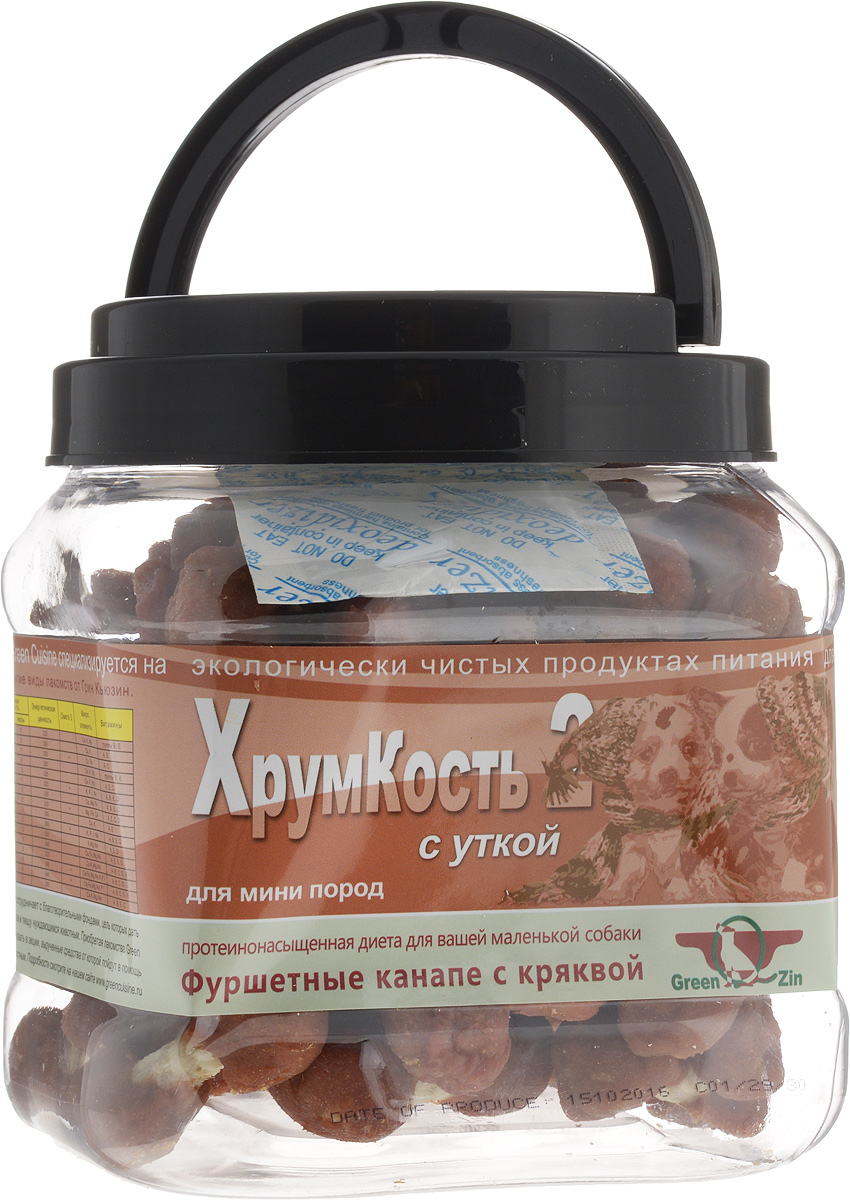 Лакомство для собак GreenQZin Хрумкость, сушеные гантельки с уткой, 750 гDkHr750t Лакомство для собак GreenQZin Хрумкость, сушеные гантельки с уткой, 750 гDkHr750tЛакомство для собак GreenQZin Хрумкость изготовлено из телячьей кожи и костей в сочетании с утиным мясом. Предназначено для собак мелких пород. Основная польза данного лакомства в обеспечении организма собаки большим количеством белка и кальция. Достаточное количество кальция снижает риск сахарного диабета и рака. Мясо утки снабжает легкоусвояемым белком. Компактные по форме и полезные по содержанию кальциево-мясные косточки обязательно понравятся вашей собаке. Лакомство имеет полный набор необходимых полезных веществ. Деликатес не содержит консервантов, красителей, гормонов и антибиотиков. Не вызывает аллергий. Товар сертифицирован.