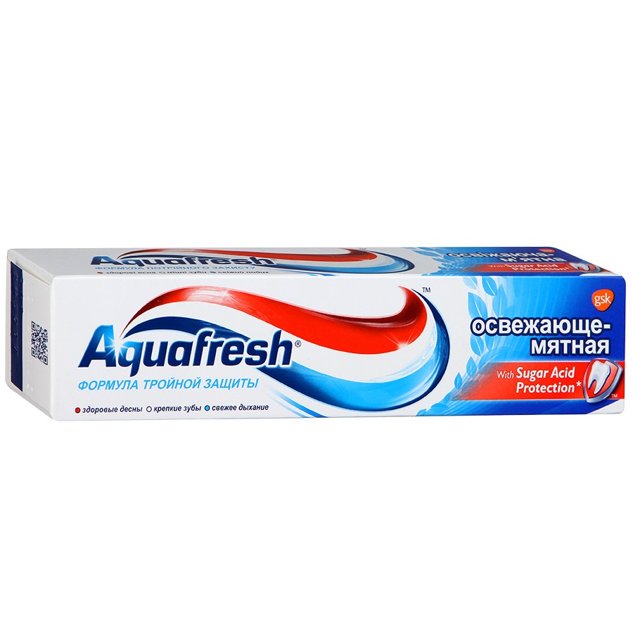 Aquafresh Зубная паста 3+ Освежающе-Мятная 125 мл20013024 Aquafresh Зубная паста 3+ Освежающе-Мятная 125 мл20013024Зубная паста Aquafresh 3 Fresh&Minty. Формула тройной защиты. Зубная паста с фтором. Здоровые десны. Крепкие зубы. Свежее дыхание. Укрепляет эмаль. Зубная паста Аквафреш 3 Освежающе-мятная обеспечивает тройную защиту, основанную на современных технологиях: Здоровые десны, Крепкие зубы, Свежее дыхание. Новая Enamelock Formula укрепляет эмаль, удерживая в ней необходимые компоненты и защищает от действия кислот.