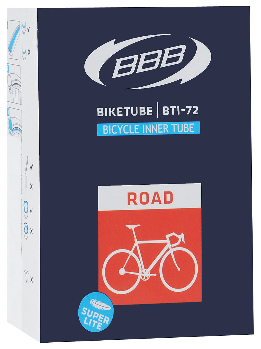 Камера велосипедная BBB, 28, 18, 25C F, V, Super Lite, 60 ммBTI-72 Камера велосипедная BBB, 28, 18, 25C F, V, Super Lite, 60 ммBTI-72Камера BBB изготовлена из долговечного резинового компаунда. Никаких швов, которые могут пропускать воздух. Достаточно большая для защиты от проколов и достаточно небольшая для снижения веса. Велосипедные камеры - обязательный атрибут каждого велосипедиста! Никогда не выезжайте из дома на велосипеде, не взяв с собой запасную велосипедную шину! Диаметр колеса: 28. Допустимый размер сечения покрышки: 18/23. Велониппель (Presta): 60 мм. Толщина стенки: 0,87 мм.