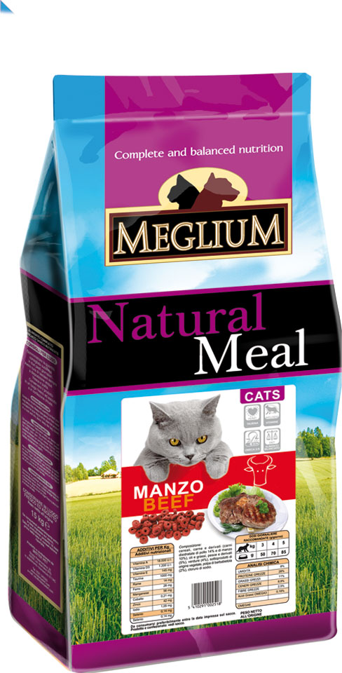 Корм сухой Meglium Adult для привередливых кошек, говядина, 3 кг63997 Корм сухой Meglium Adult для привередливых кошек, говядина, 3 кг63997Meglium Cat Adult с говядиной - это полноценный, сбалансированный и очень вкусный корм для кошек. Говядина, красное мясо - это источник белка высокой биологической ценности с соответствующим набором аминокислот, рыба является источником полноценных белков и содержит большое количество Омега-3 жирных кислот- все это дополняет сбалансированная доза минералов, витаминов и таурина, благодаря чему Meglium Cat Adult с говядиной становится кормом, который удовлетворяет все пищевые потребности вашей кошки. Полноценный корм для взрослых кошек Состав: дегидрированное мясо (35%, из которого говядины 14%), кукуруза, пшеница, куриный жир, рыбная мука (5%), сушеная мякоть свеклы (2%), минеральные вещества. Пищевые добавки на кг: 3a672a Витамин A 18000 UI, Витамин D3 1200 UI, 3a700 Витамин E 145 мг, E4 пентагидрат сульфата меди 55 мг, E1 карбонат железа 58 мг, E5 оксид марганца 73 мг, E6 моногидрат сульфата цинка 173 мг, E2 йодистый калий 1,4 мг, E8 селенит натрия 0,31 мг, таурин...