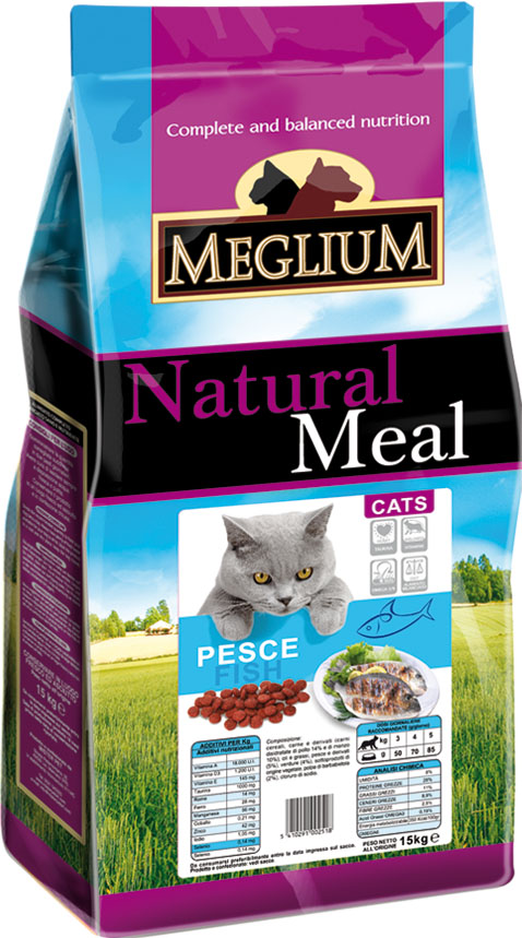 Корм сухой Meglium Adult для кошек с чувствительным пищеварением, рыба, 3 кг63999 Корм сухой Meglium Adult для кошек с чувствительным пищеварением, рыба, 3 кг63999Состав: кукуруза, дегидрированное мясо (24%), рыбная мука (14%), пшеница, куриный жир, сушеная мякоть свеклы (2%), минеральные вещества. Пищевые добавки на кг: 3a672a Витамин A 18000 UI, Витамин D3 1200 UI, 3a700 Витамин E 145 мг, E4 пентагидрат сульфата меди 55 мг, E1 карбонат железа 58 мг, E5 оксид марганца 73 мг, E6 моногидрат сульфата цинка 173 мг, E2 йодистый калий 1,4 мг, E8 селенит натрия 0,31 мг, таурин 1000 мг. Аналитические компоненты: влага 8%, сырой белок 28%, сырые масла и жиры 11%, сырая зола 8,1%, сырая клетчатка 2,5%, жирные кислоты Омега-3 0,21%, жирные кислоты Омега-6 2,6%. Энергетическая ценность: 3500 кКал/кг.