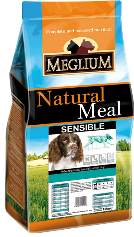 Корм сухой Meglium Sensible для взрослых собак с чувствительным пищеварением, 15 кг64016 Корм сухой Meglium Sensible для взрослых собак с чувствительным пищеварением, 15 кг64016Состав: дегидрированное мясо (30%, из которого баранина 8%), кукуруза, рис (15%), пшеница, кукурузная мука, куриный жир, сушеная мякоть свеклы (2%), дрожжи, минеральные вещества. Пищевые добавки на кг: 3a672a Витамин A 13500 UI, Витамин D3 950 UI, 3a700 Витамин E 115 мг, E4 пентагидрат сульфата меди 47 мг, E1 карбонат железа 50 мг, E5 оксид марганца 62 мг, E6 моногидрат сульфата цинка 148 мг, E2 йодистый калий 1,2 мг, E8 селенит натрия 0,264 мг. Аналитические компоненты: влага 8%, сырой белок 23%, сырые масла и жиры 14%, сырая зола 7,4%, сырая клетчатка 2,6%. Энергетическая ценность: 3600 кКал/кг.