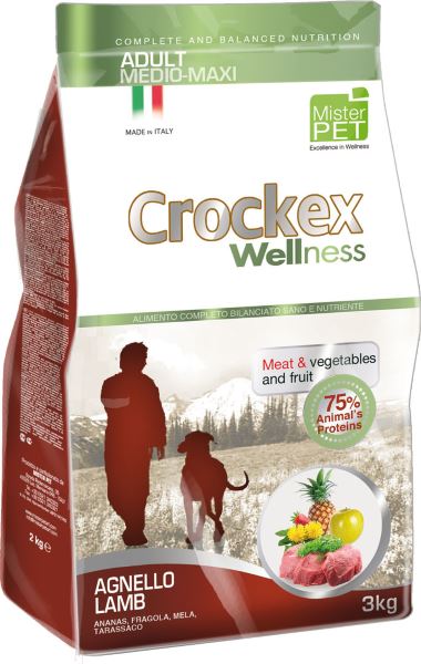 Корм сухой Crockex Wellness для собак средних и крупных пород, ягненок с рисом, 3 кг65203 Корм сухой Crockex Wellness для собак средних и крупных пород, ягненок с рисом, 3 кг65203Этот полноценный рацион, дополненный функциональными ингредиентами, поддержит здоровье собаки. Сердцевина ананаса и яблоко способствуют правильному функционированию пищеварительной системы, а клубника является натуральным антиоксидантом с антивозрастным эффектом и служит для борьбы со свободными радикалами. Одуванчик известен своими очищающими свойствами и оказывает благотворное воздействие на печень. Пребиотики FOS и MOS помогают модулировать кишечную флору, улучшая таким образом усвоение питательных веществ. Использование риса в качестве первого источника углеводов и свежего мяса ягненка (15%) обеспечивает высокую перевариваемость и отличную аппетитность рациона. Состав: обезвоженное мясо цыпленка (18%), рис (18%), кукуруза, свежее мясо ягненка (15%), обезвоженное мясо ягненка (12 %), кукурузная мука, цыплячий жир, очищенный от оболочки зеленый горошек, льняное семя (2%), высушенная мякоть свеклы, пивные дрожжи, обезвоженные морские водоросли (0,24%), хлорид натрия, экстракт...
