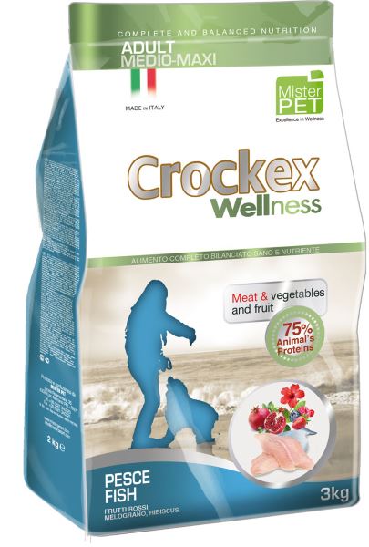 Корм сухой Crockex Wellness для собак средних и крупных пород, рыба с рисом, 12 кг65219 Корм сухой Crockex Wellness для собак средних и крупных пород, рыба с рисом, 12 кг65219Этот полноценный рацион, дополненный функциональными ингредиентами, поддержит здоровье собаки. цветки гибискуса способствуют правильному функционированию пищеварительной системы, а гранат, шиповник и красные фрукты являются антиоксидантами и богаты натуральными укрепляющими веществами с антивозрастным эффектом, которые служат для борьбы со свободными радикалами. Расторопша - лекарственное растение, содержащее силимарин и силибинин, вещества, известные своими противовоспалительными свойствами и эффективно защищающие печень. Пребиотики FOS и MOS помогают модулировать кишечную флору, улучшая таким образом усвоение питательных веществ. Использование риса в качестве первого источника углеводов и свежей рыбы (15%) обеспечивает высокую перевариваемость и отличную аппетитность рациона. Состав: рыбная мука (25%), рис (22%), кукуруза, свежая рыба (15%), кукурузная мука, животный жир, очищенный от оболочки зеленый горошек, льняное семя, высушенная мякоть свеклы, пивные дрожжи, обезвоженные...