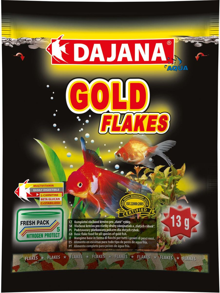 Корм для рыб Dajana Gold Flakes, 80 млDP001S Корм для рыб Dajana Gold Flakes, 80 млDP001SКомплексный хлопьеобразный корм для золотых рыбок. Содержит натуральные вещества природные колоранты, минералы и витамины, которые поддерживают красоту, здоровье, иммунитет и естественную окраску рыб.