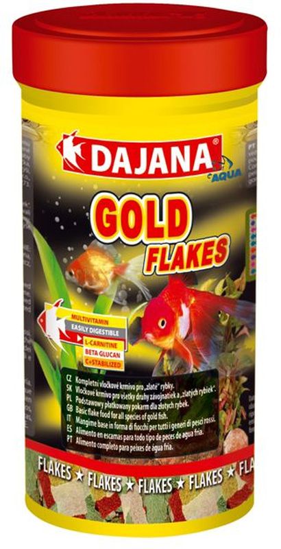 Корм для рыб Dajana Gold Flakes, 250 млDP001B Корм для рыб Dajana Gold Flakes, 250 млDP001BКомплексный хлопьеобразный корм для золотых рыбок. Содержит натуральные вещества природные колоранты, минералы и витамины, которые поддерживают красоту, здоровье, иммунитет и естественную окраску рыб.