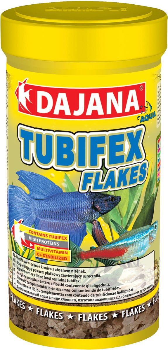 Корм для рыб Dajana Tubifex Flakes, 250 млDP010B Корм для рыб Dajana Tubifex Flakes, 250 млDP010BСпециальный хлопьеобразный корм для всех видов аквариумных рыб, водяных пресмыкающихся и террариумных животных, содержащий в основном трубочника - Tubifex.