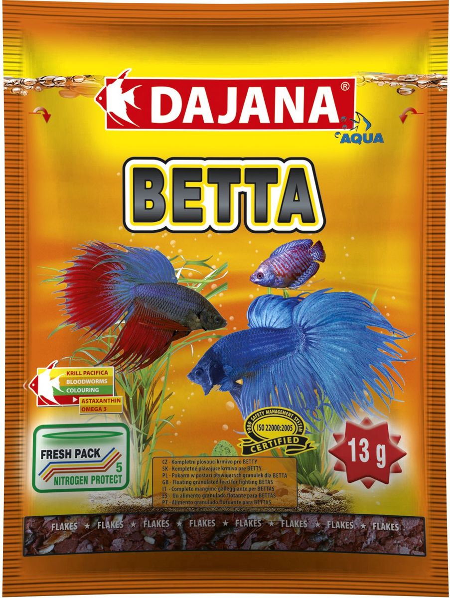 Корм для рыб Dajana Betta, 80 млDP014S Корм для рыб Dajana Betta, 80 млDP014SСпециально разработанный, комплексный корм для рыбок в виде плавающих хлопьев, для петушков и других лабиринтовых рыб (гурами, макроподы).