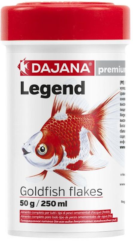 Корм для рыб Dajana Legend Goldfish Flakes, 250 млDP017B1 Корм для рыб Dajana Legend Goldfish Flakes, 250 млDP017B1Полнорационный хлопьеобразный корм для золотых рыбок. Корм Legend изготавливается по новой премиум-формуле, ими титующей корм рыб в дикой природе, улучшает пищеварение укрепляет иммунную систему, помогает здоровой окраске рыб, снижает биологическую нагрузку в аквариуме.