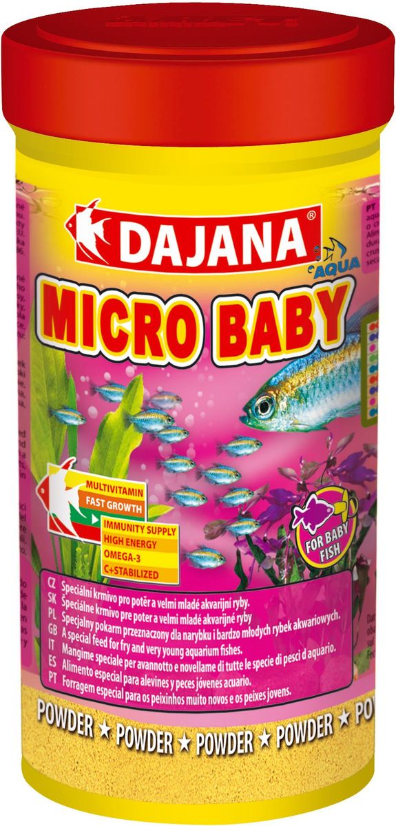 Корм для рыб Dajana Micro Baby, 100 млDP025A Корм для рыб Dajana Micro Baby, 100 млDP025AMicro Baby - Специальный легкий порошкообразный корм для мальков большинства видов аквариумных рыб. Обогащенный питательными веществами, минералами и полезными витаминами, гарантирует здоровое и сбалансированное развитие, а так же крепкий иммунитет.
