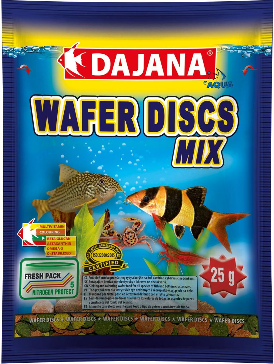Корм для рыб Dajana Wafers Discs Mix, 80 млDP061S Корм для рыб Dajana Wafers Discs Mix, 80 млDP061SПолнорационный корм в виде цветных тонущих дисков для рыб и донных ракообразных, живущих на дне пресноводных и моских аквариумов.