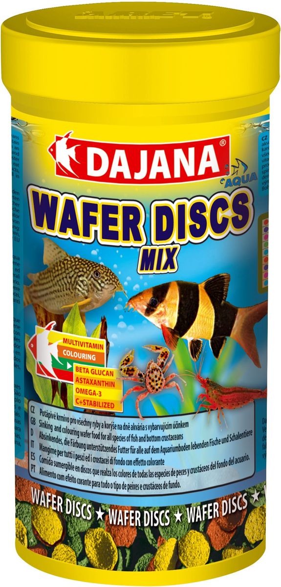 Корм для рыб Dajana Wafers Discs Mix, 250 млDP061B Корм для рыб Dajana Wafers Discs Mix, 250 млDP061BПолнорационный корм в виде цветных тонущих дисков для рыб и донных ракообразных, живущих на дне пресноводных и моских аквариумов.