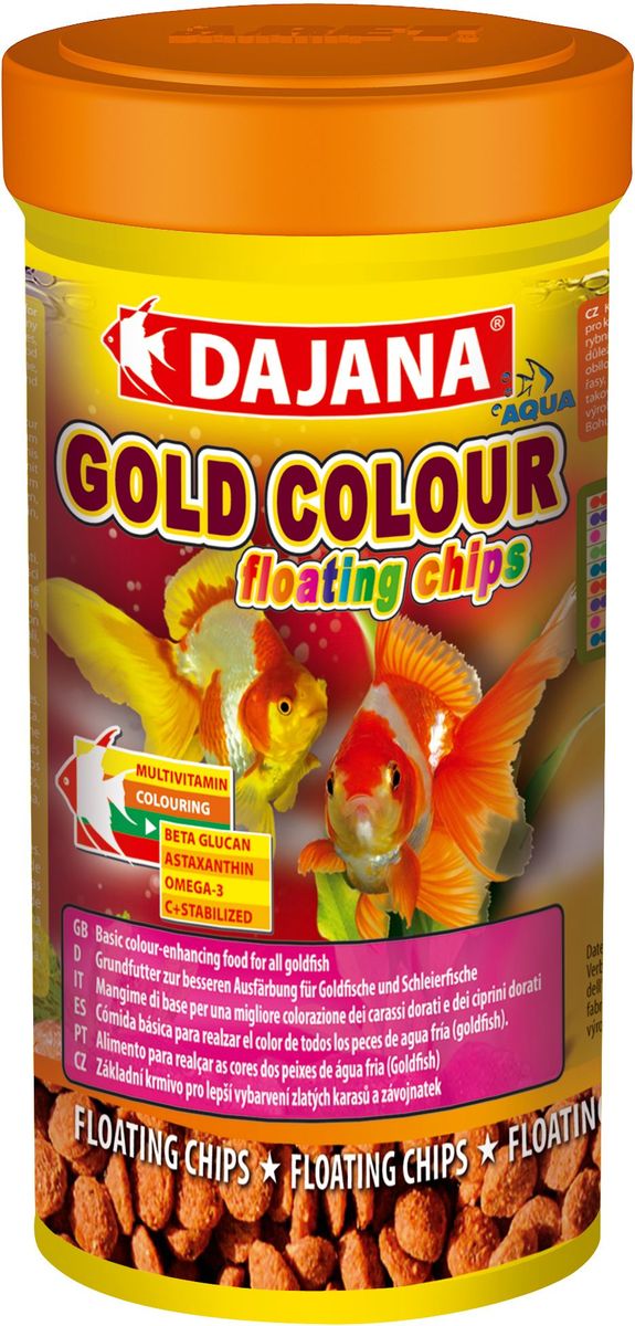 Корм для рыб Dajana Gold Colour Floating Chips, 100 млDP110A Корм для рыб Dajana Gold Colour Floating Chips, 100 млDP110AПолноценный гранулированный корм в виде плавающих чипсов для золотых рыбок. Ежедневный корм, который усиливает окраску рыб.