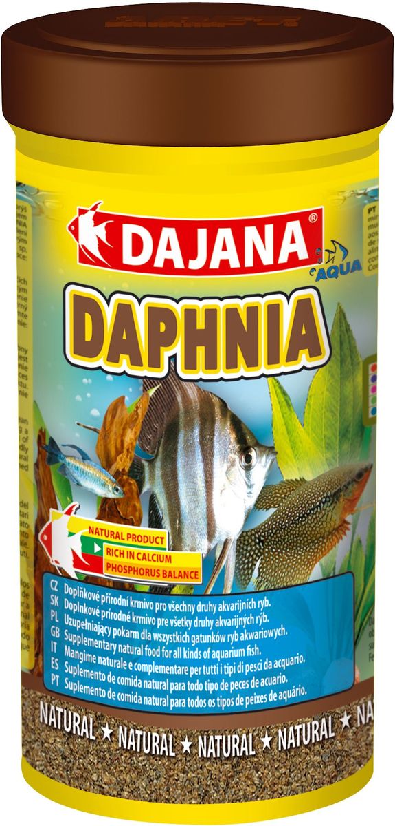 Корм для рыб Dajana Daphnia, 250 млDP200B Корм для рыб Dajana Daphnia, 250 млDP200BПриродный натуральный корм из сушеного водяного планктона, для всех видов аквариумных рыб. Благотворно влияет на пищеварительную систему, обеспечивая долгую и здоровую жизнь рыб.