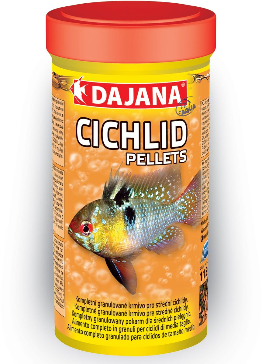 Корм для рыб Dajana Cichlid Pellets, 250 млDP122B0 Корм для рыб Dajana Cichlid Pellets, 250 млDP122B0Комплексный гранулированный корм для маленьких и средних рыб семейства цихлид. Разнообразная смесь отборного сырья и витаминов способствует хорошему росту и здоровью рыб. Легкоусвояемые высококачественные протеины наряду с тщательно отобранными веществами и витаминами способствуют хорошему росту и сохранению здоровья рыбы.