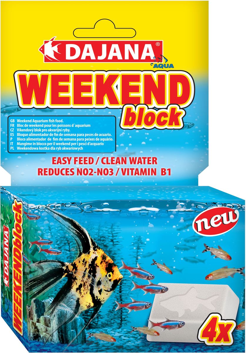 Корм для рыб Dajana Weekend Block, 25 г, 4 штDP130A Корм для рыб Dajana Weekend Block, 25 г, 4 штDP130AБрикеты для кормления рыб во время длительного отсутствия в доме. Корм медленно растворяется, по мере его поедания рыбами.