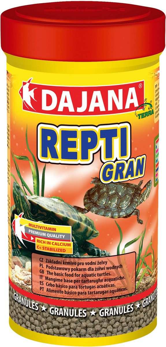 Корм для водных черепах Dajana Repti Gran, 100 млDP150A Корм для водных черепах Dajana Repti Gran, 100 млDP150AКорм для всех видов водных черепах. Смесь в оптимальном соотношении дает животным важные питательные вещества, включая кальций и фосфор, необходимый для правильного развития скелета и организма в целом.