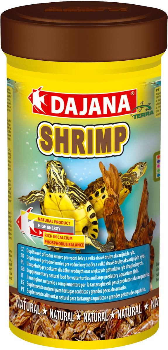 Корм для рептилий Dajana Shrimp, 100 млDP208A Корм для рептилий Dajana Shrimp, 100 млDP208AПриродный натуральный корм из сушеных креветок с большим содержанием протеинов. Для водных черепах, террариумных животных и морских аквариумов.