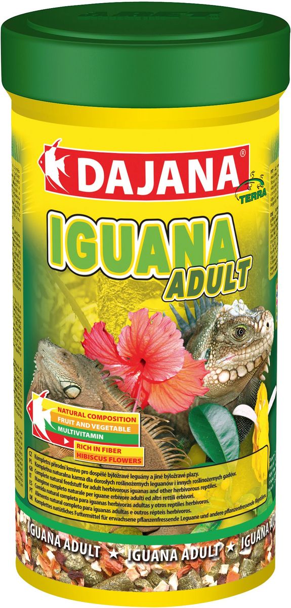 Корм для игуан Dajana Iguana Adult, 500 млDP251C Корм для игуан Dajana Iguana Adult, 500 млDP251CНатуральный комплексный корм для молодых игуан. Корм представляет собой смесь высококачественного сушеного зеленого корма, отборных цветков алтея, крапивы, фруктов и овощей без каких-либо химических добавок.