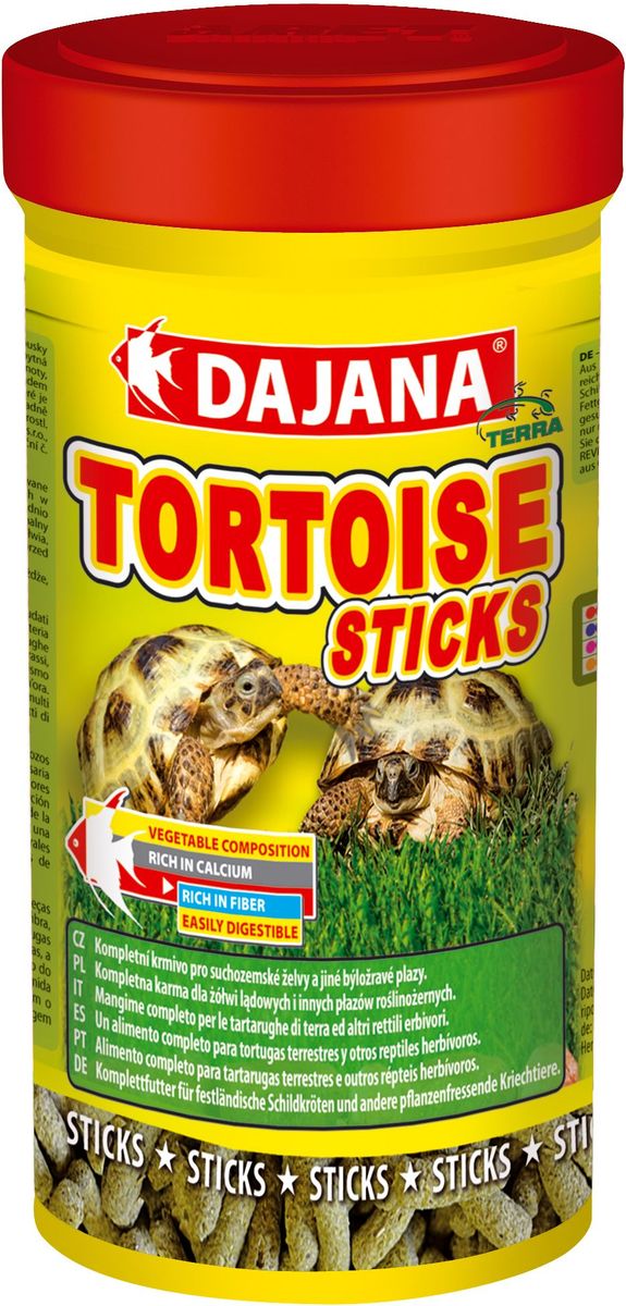 Корм для черепах сухопутных Dajana Tortouse Sticks, 250 мл. DP253BDP253B Корм для черепах сухопутных Dajana Tortouse Sticks, 250 мл. DP253BDP253BПолноценный корм в виде палочек, смесь отборных продуктов растительного происхождения, предназначенная для всех видов сухопутных травоядных черепах и других травоядных пресмыкающихся. Смесь в оптимальном соотношении дает животным важные питательные вещества, включая кальций и фосфор, необходимый для правильного развития скелета и организма в целом.