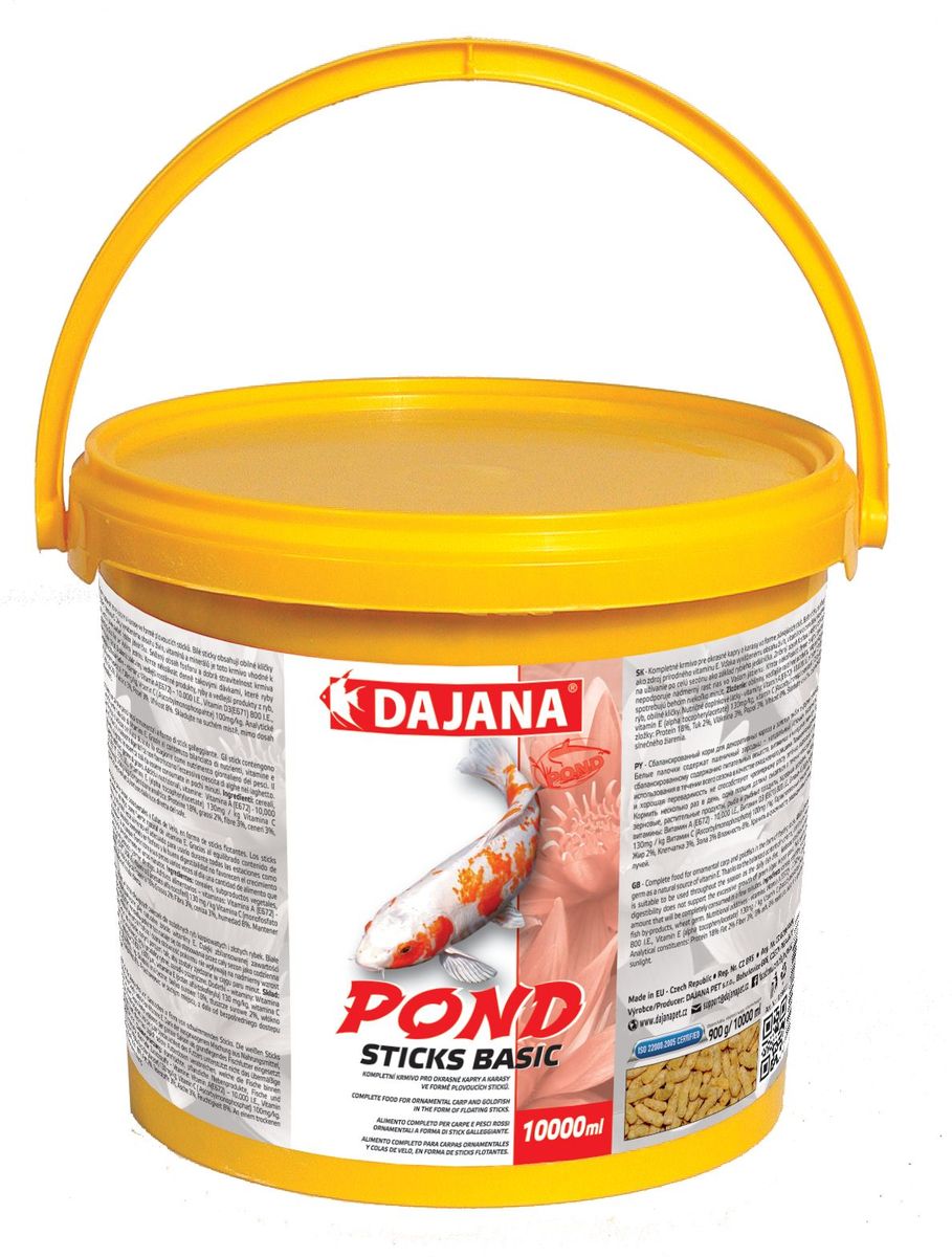 Корм для рыб прудовых Dajana Pond Sticks Basic, 10 лDP302G Корм для рыб прудовых Dajana Pond Sticks Basic, 10 лDP302GКомплексный корм для рыбок представлен в виде палочек для декоративных карасей, золотых рыбок и карпов КОИ. Плавающий корм имеет отличные вкусовые качества, легко усваивается, содержит сбалансированный набор протеинов, витаминов и минералов.