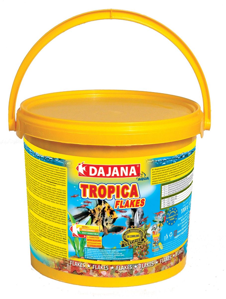 Корм для рыб Dajana Tropica Gran, 5 лDP100F Корм для рыб Dajana Tropica Gran, 5 лDP100FВысококачественный корм в виде гранул для всех видов тропических аквариумных рыб.Подходит для кормления дискусов.При изготовлении корма отбиралось только качественное и отборное сырье. Комплекс витаминов, минералов и микроэлементов способствуют хорошему росту, здоровью, а так же яркой натуральной окраске и крепкому иммунитету рыб в вашем аквариуме. Корм отлично сбалансирован и содержит все необходимые питательные вещества, в которых так нуждаются декоративные рыбки каждый день.Содержит в составе витамины А, E, C, D3, а также полезные микроэлементы.