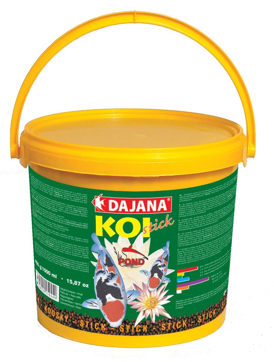 Корм для рыб прудовых Dajana Koi Stick, 5 л (2,25 кг)DP303F Корм для рыб прудовых Dajana Koi Stick, 5 л (2,25 кг)DP303FКомплексный корм для декоративных карасе.Специальные кусочки хорошо держатся на воде и содержат все питательные вещества необходимые для развития и роста рыб. Kормите несколько раз в день так, чтобы рыбы съели корм в течение нескольких минут.