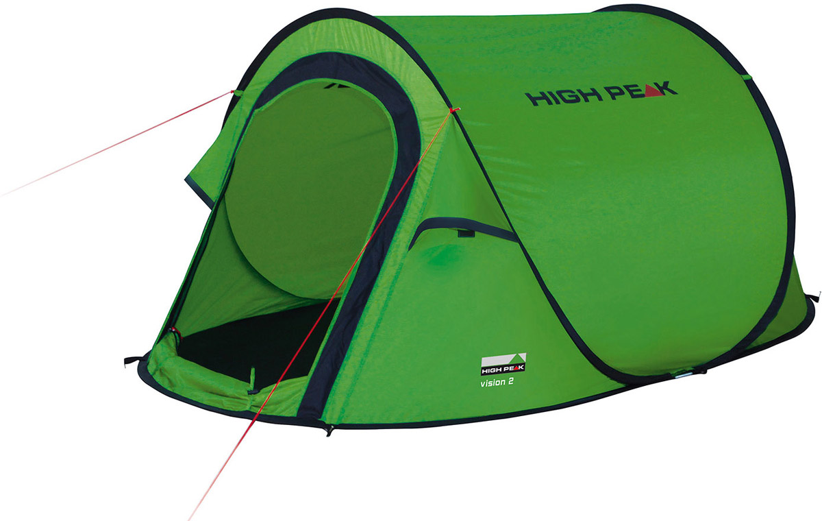 Палатка High Peak Vision 2, цвет: зеленый, 235 х 140 х 100 см. 1010810108 Палатка High Peak Vision 2, цвет: зеленый, 235 х 140 х 100 см. 1010810108Однослойная туристическая палатка с системой быстрой установки. Эта система позволяет установить палатку в считанные секунды. Каркас палатки произведен из прочного эластичного фибергласса. Палатка имеет четыре оттяжки, что достаточно для фиксации даже в ветреную погоду. Четыре вентиляционных окна позволяют хорошо проветривать палатку даже при закрытом входе. Материал тента имеет полиуретановое покрытие и водонепроницаемость не менее 1500 мм водяного столба. Это позволяет защититься от летнего дождя. Все швы проклеены термоусадочной лентой, гарантирующей, что влага не проникнет внутрь. Длина 235 см, ширина 140 см и высота 100 см позволяют комфортно разместиться вдвоем, а при необходимости даже втроем. На входе окно с москитной сеткой. Вес всего 1,8 кг. Дуги: Фибергласс 5 мм Тент: Полиэстер 190Т 2000 мм Дно: Полиэстер 3000 мм