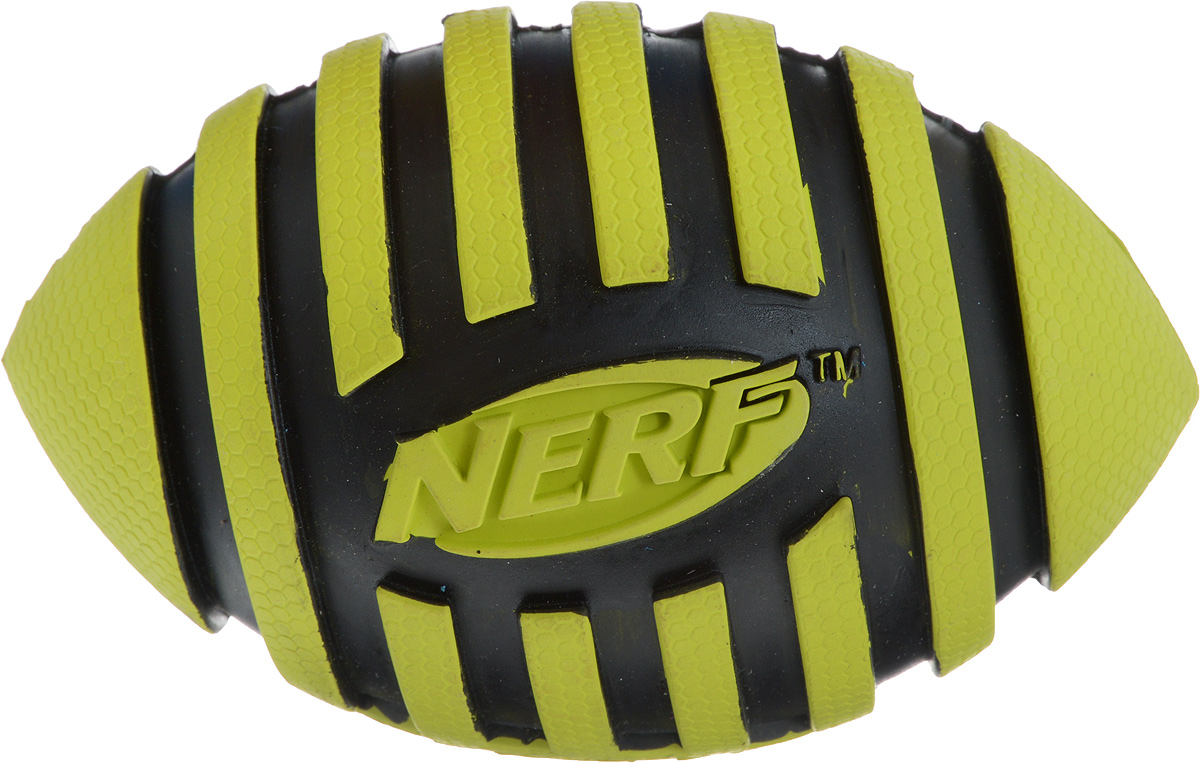 Игрушка для собак Nerf Мяч для регби, с пищалкой, длина 12,5 см22224_салатовый, черный Игрушка для собак Nerf Мяч для регби, с пищалкой, длина 12,5 см22224_салатовый, черныйИгрушка для собак Nerf Мяч для регби выполнена из резины в форме мяча для регби. Игрушка оснащена пищалкой, что вызовет дополнительный интерес вашего питомца. Такая игрушка порадует вашего любимца, а вам доставит массу приятных эмоций, ведь наблюдать за игрой всегда интересно и приятно. Размер игрушки: 8 х 8 х 12,5 см.