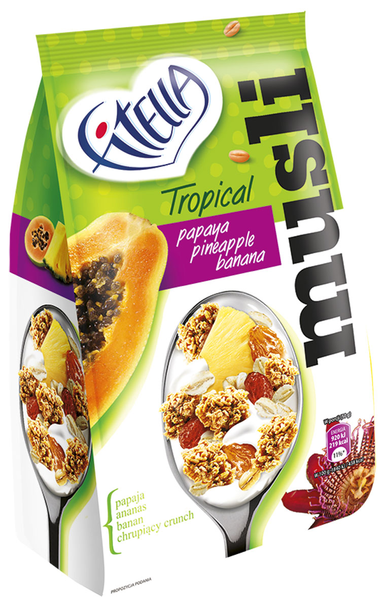 Fitella Muesli Tropic мюсли с папайей, ананасом и бананом, 300 г14287 Fitella Muesli Tropic мюсли с папайей, ананасом и бананом, 300 г14287Fitella - это европейский бренд на рынке сухих завтраков, который уже завоевал доверие и популярность среди потребителей Европы. За счет удобной упаковки, перекусить теперь можно везде. Удобно брать с собой (сумка, карман). Сухое использование – здоровая замена вредного фаст-фуда.