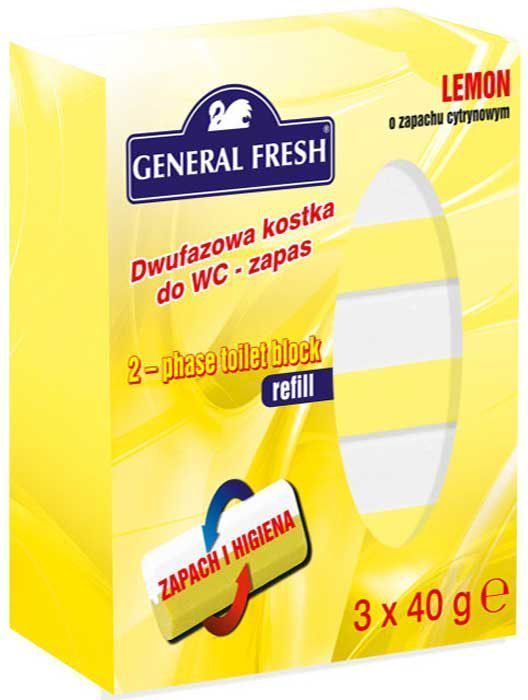 Двухкомпонентный ароматический вкладыш к подвеске General Fresh, 3 х 40 г. 514022514022 Двухкомпонентный ароматический вкладыш к подвеске General Fresh, 3 х 40 г. 514022514022Двухкомпонентный ароматический блок для унитазов обладает антибактериальным эффектом. Обеспечивает: устойчивый свежий аромат в туалетной комнате, гигиеническую чистоту и защиту от известкового налета.