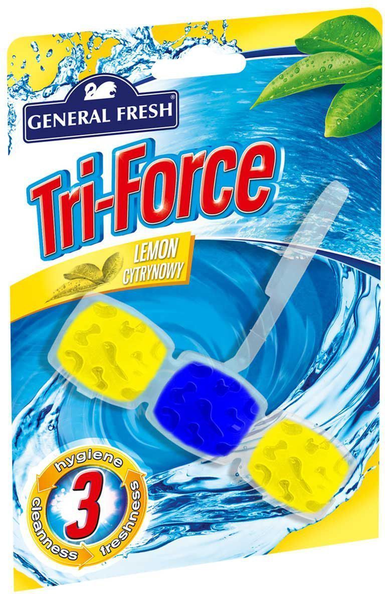 Подвеска General Fresh Тройная сила. Kostka WC Tri-Force, для очистки и ароматизации туалета, 1 шт. 517000517000 Подвеска General Fresh Тройная сила. Kostka WC Tri-Force, для очистки и ароматизации туалета, 1 шт. 517000517000высокоэффективная инновационная формула освежителя для унитазов Tri-Force обеспечивает идеальную чистоту и свежесть. Тройная сила ингредиентов создает обильную, густую пену, которая убивает микробы надолго и обеспечивает наибольший чистящий эффект.