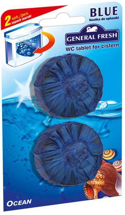 Очиститель-освежитель General Fresh WC. Blue, для смывного бачка, таблетка, 2 шт. 541200541200 Очиститель-освежитель General Fresh WC. Blue, для смывного бачка, таблетка, 2 шт. 541200541200Без особых хлопот обеспечит гигиеническую чистоту, и свежесть вашего туалета в течение длительного времени. Тройного действия. 1. Очищает поверхность унитаза, предотвращая образование известкового налета. 2. Уничтожает бактерии даже в труднодоступных местах. 3. Создает обильную пену и стойкий свежий аромат при каждом сливе воды